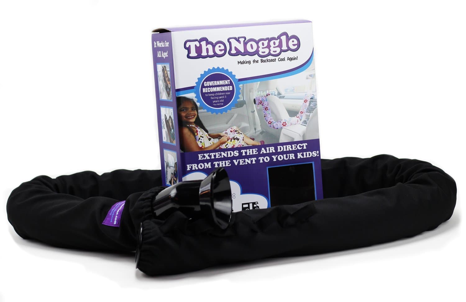 Noggle The Making The Backseat Cool Again - Quick & Easy to Use Car Travel Accessories for a Comfy Ride Summer or Winter-Air Vent Extender Hose Directs Cool or Warm Air to Your Kids- 6ft, Black Ice