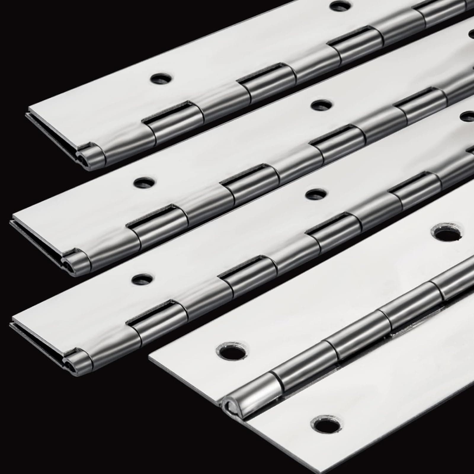 4Pack Heavy Duty Piano Hinge, 2" Open Width x 16" Continuous & Piano Hinges, 0.06” Thick Stainless Steel Piano Hinge with Holes, Polished Stainless Furniture Hinges for Cabinet Door Cases Woodworking