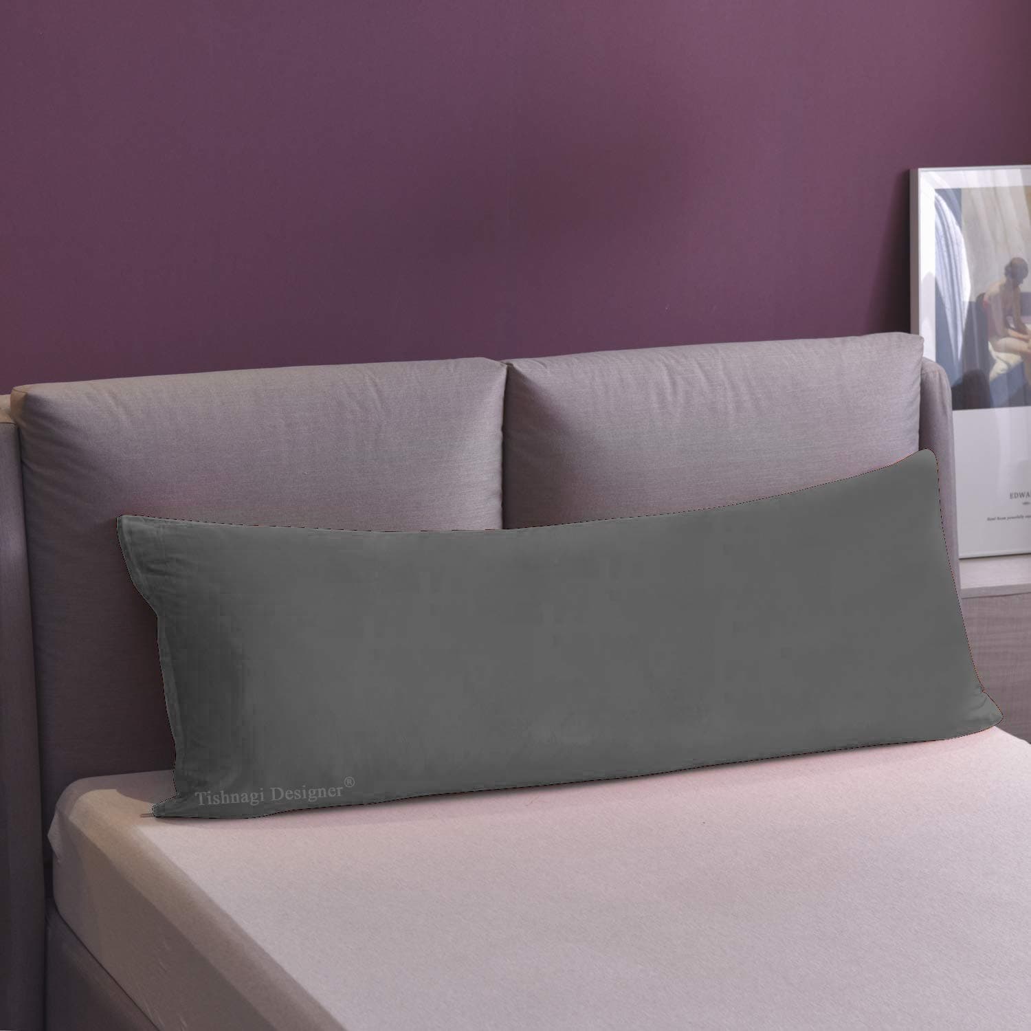 Body Pillow Cotton White Stripe | Ultra Soft Large Lumbar Pillow for Use During Pregnancy Maternity | Full Body Support Hugging Long Side Sleeper Pillow, 18x54 Inch Grey Zipper Cover