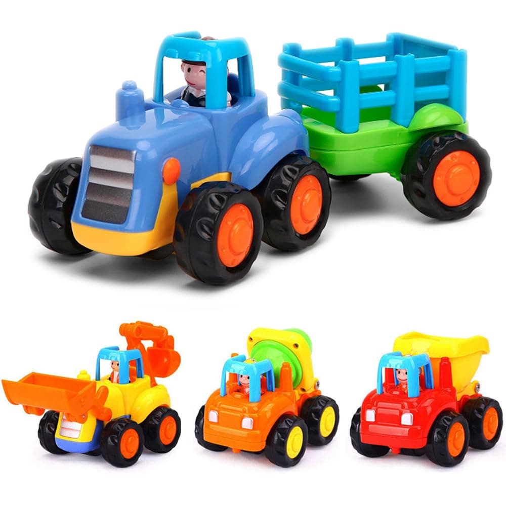 Push and Go Friction Powered Cars Construction Vehicles Toy Set Tractor Bulldozer Mixer Truck Dumper for 1 2 3 Year Old Baby Toddlers Boys Gifts