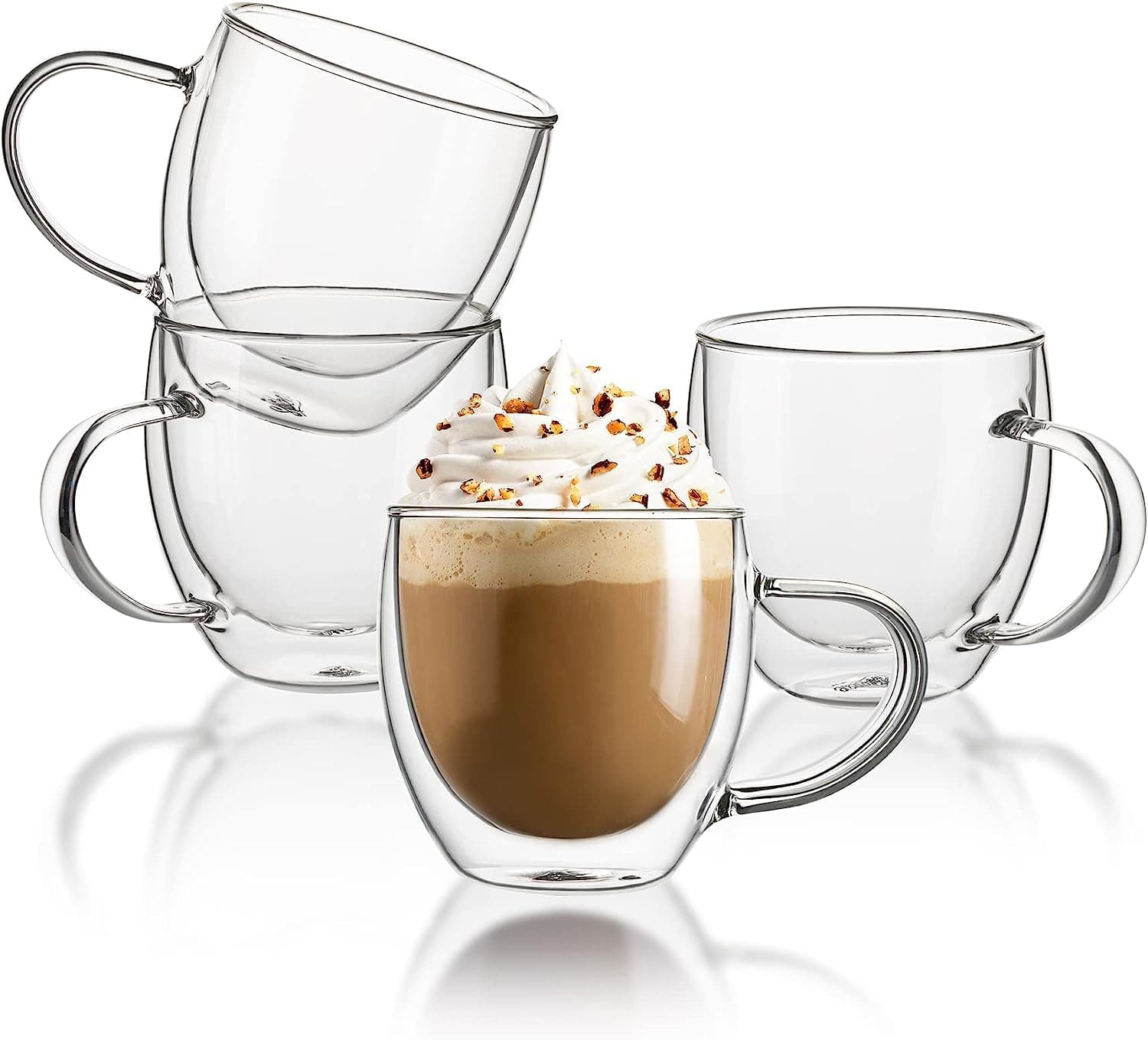 Clear Coffee Mugs - 8 oz Double Wall Glass Coffee Mugs Set of 4, Perfect for Espresso, Latte, Cappuccino