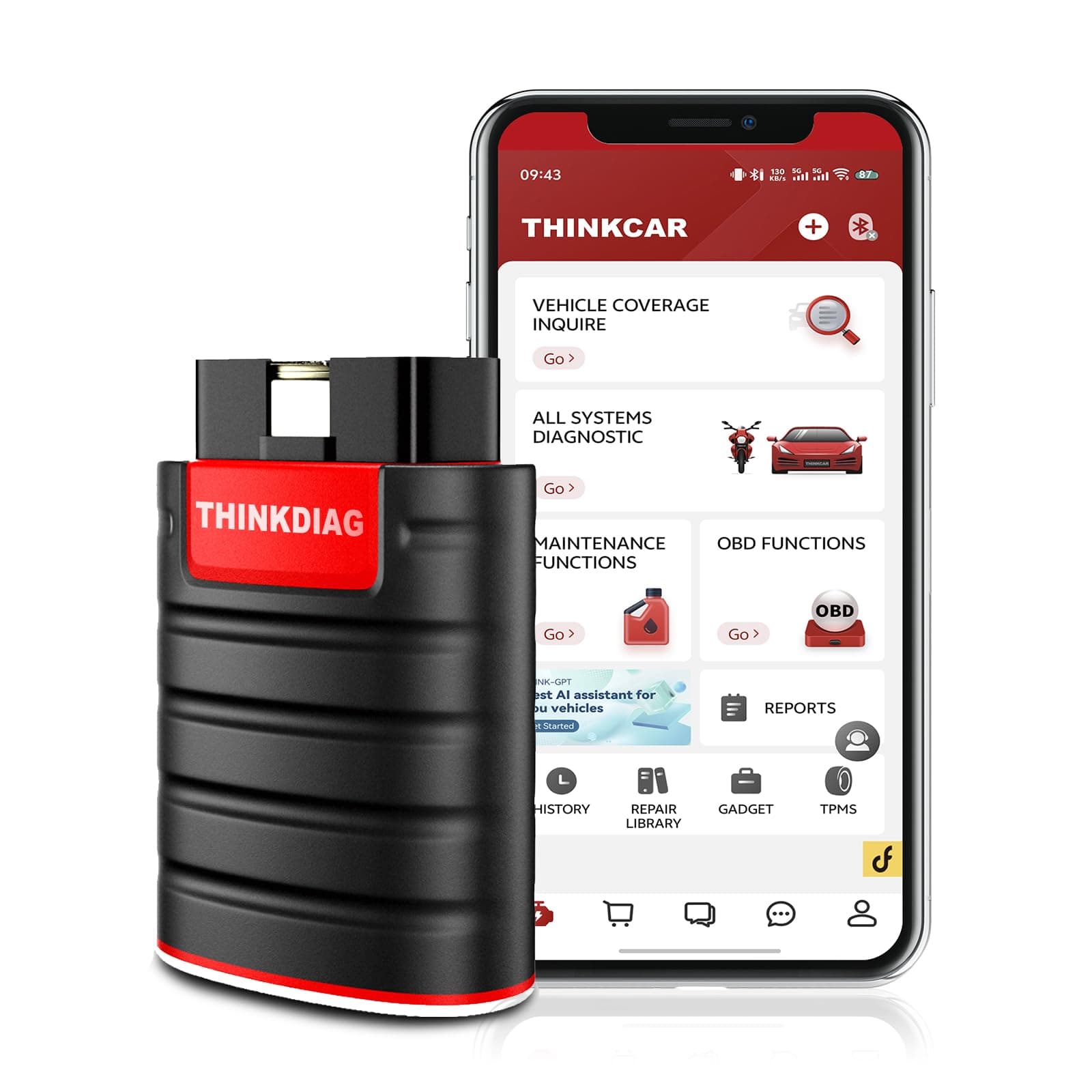 Thinkcar ThinkDiag Bluetooth OBD2 Scanner, Car Code Reader, 16 Reset Service Functions, for IOS Android, Diagnostic Scan Tool, ECU Coding, Auto-VIN