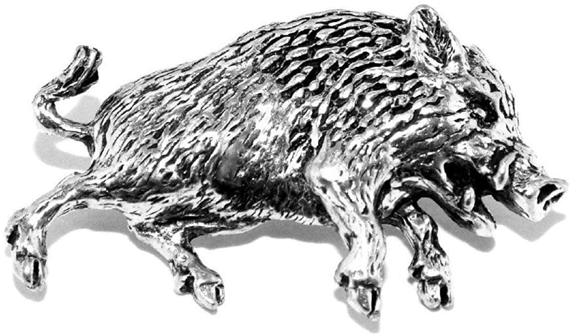 Running Wild Boar Pin Badge/Brooch English Silver Pewter in gift pouch