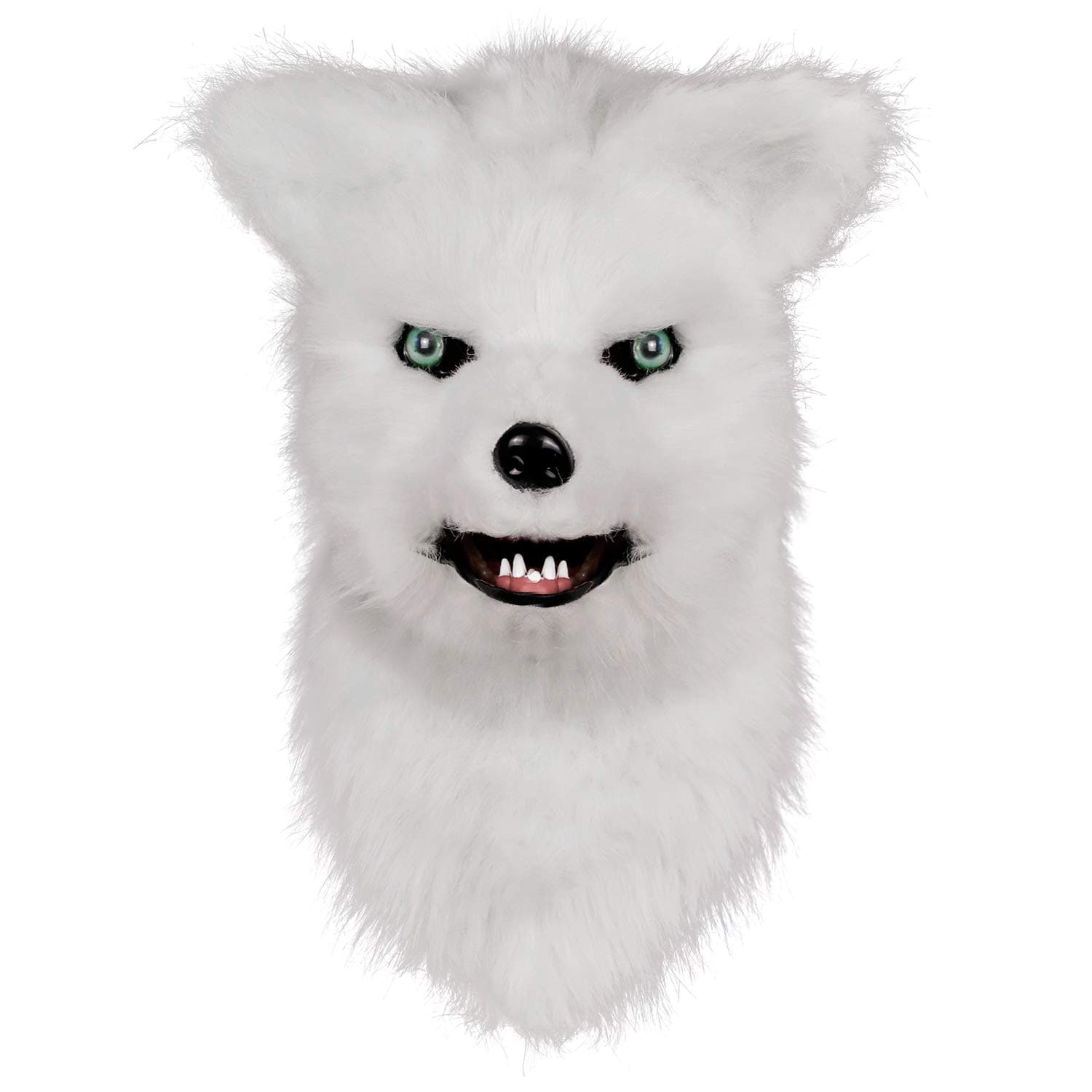MOLEZU Movable Mouth Fox Mask, Costume Cosplay Mouth Mover Wolf Masks, Plush Faux Fur Suit for Halloween Party (White Fox) (A)