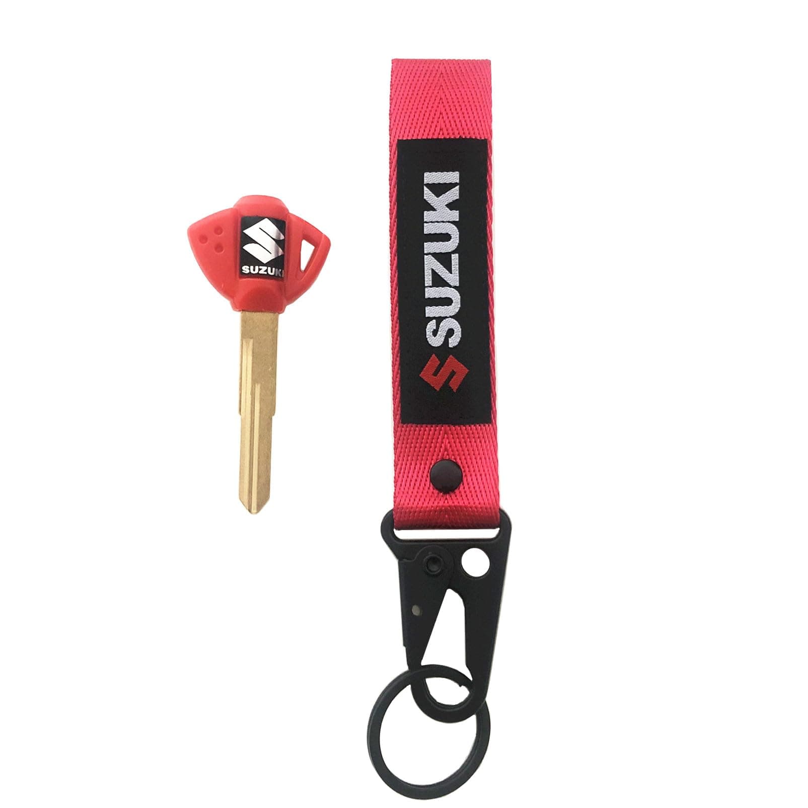 MELD Motorcycle Key Blank Uncut Blade for Suzuki GSXR 600 750 1000 GSX1300R GSF 650 with Key Chain Embroidered Tag Key Ring Accessory (Red)