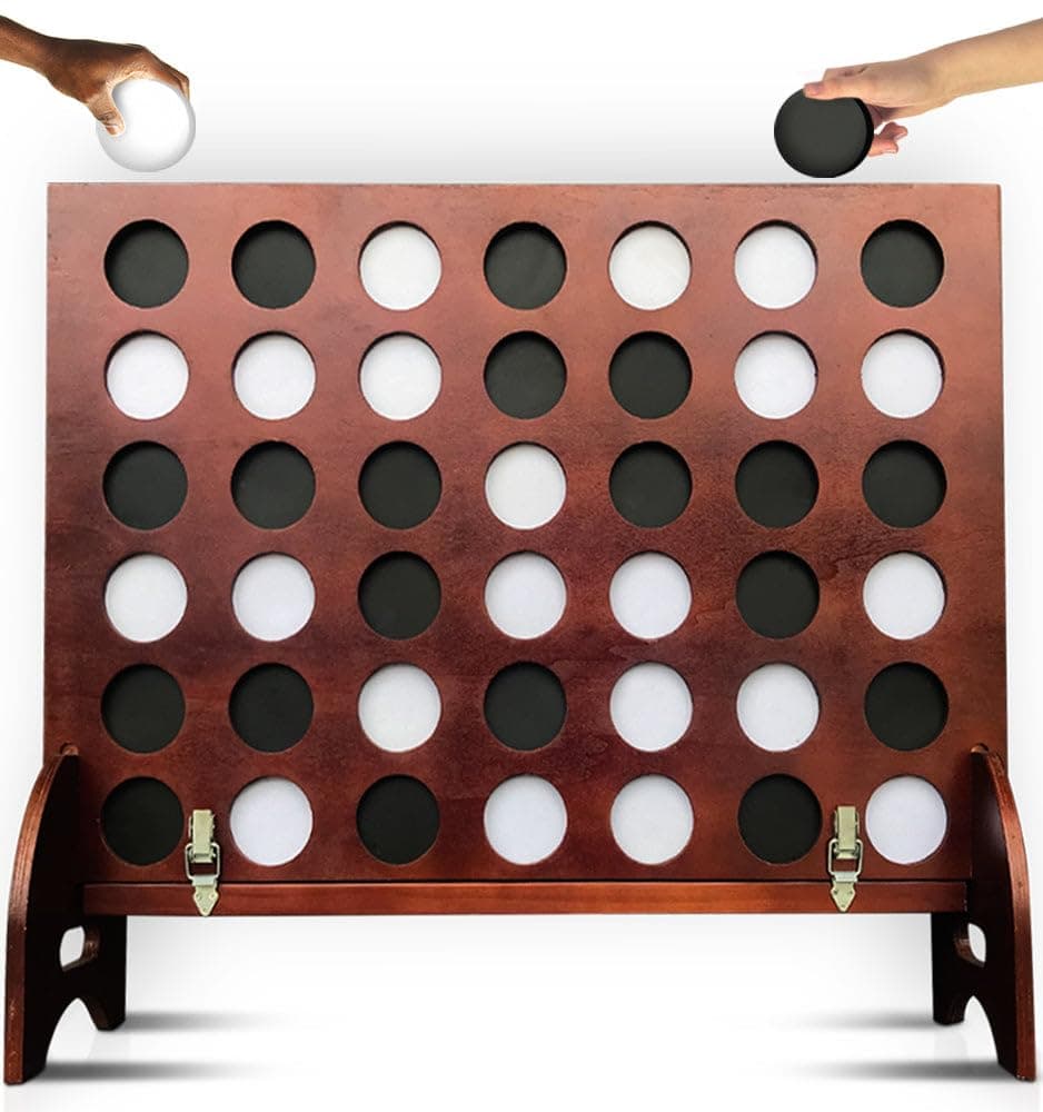 SWOOCGames - Giant Four in a Row (All Weather) Outdoor Game with Carrying Case and Noise Reducing Design - 60% Quieter - Jumbo Connect 4 Discs to Win - Oversized Yard Game for Kids, Adults, & Family
