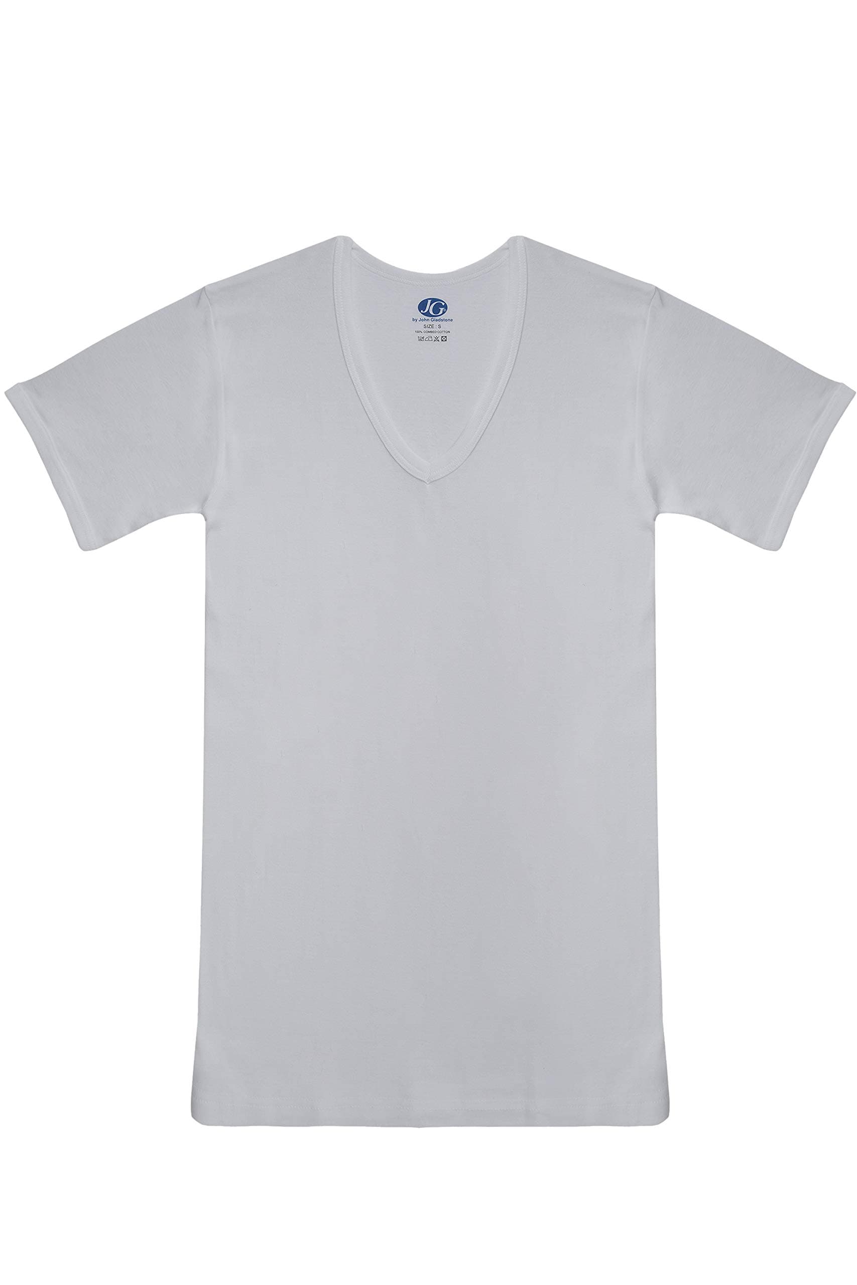 John GladstoneMen's Cotton Short Sleeve V-Neck T-Shirt (XXL, White)