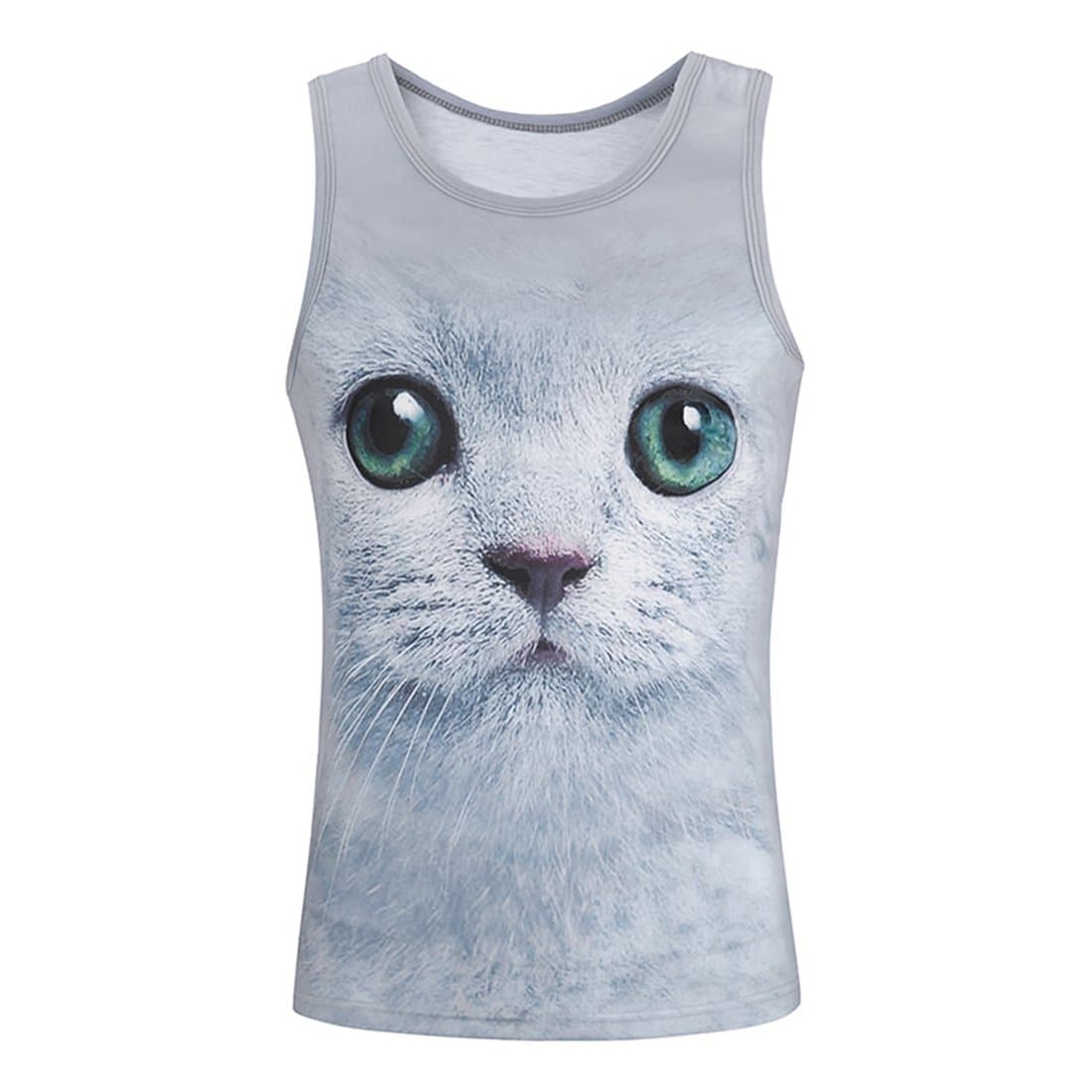 Yiano Men's Vest Hipster 3D Animal Face Print Hip Hop Tank Top Casual T shirts (Large, Cat Face)