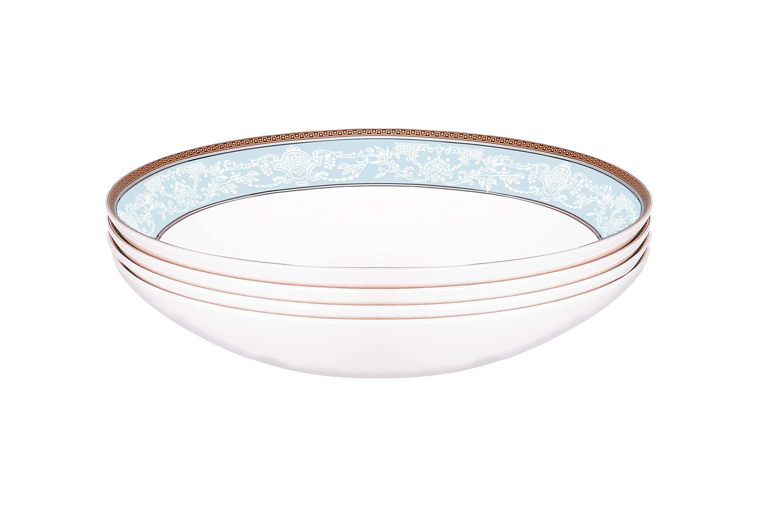 WPSLNWO Bone China Dinnerware Set with Cyan Embossed Pattern, Can be Used as Soup Plate, Fruit Plate, Rice Plate, Pasta Plate (8.5 inch Fruit Plate, Cyan-Blue)