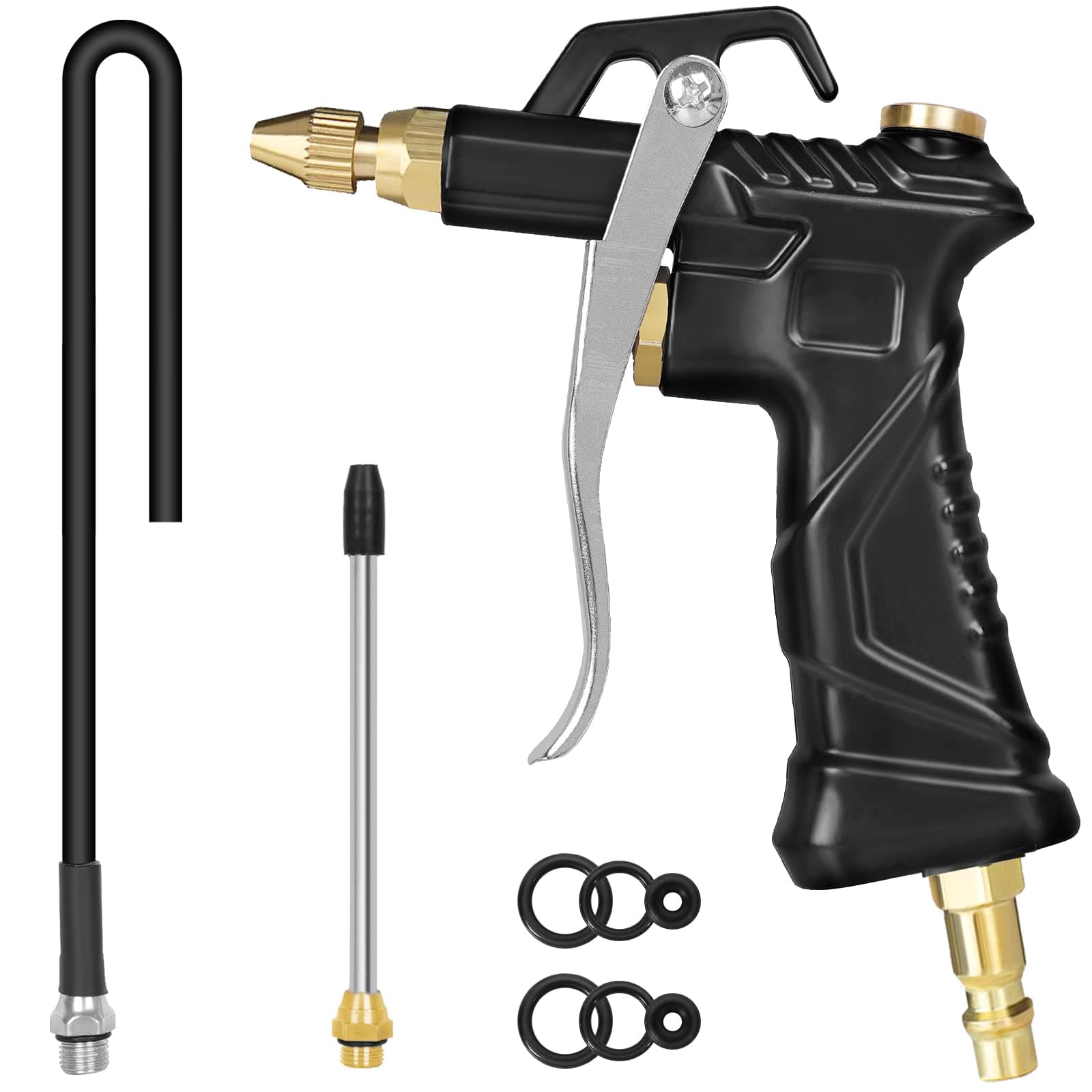 NANHONG 2 Pack Industrial Air Blow Gun with Brass Adjustable Air Flow Nozzle ， Universal hose and 2 Steel Air flow Extension.Pneumatic Air Compressor Accessory Tool Dust Cleaning Air Blower Gun.
