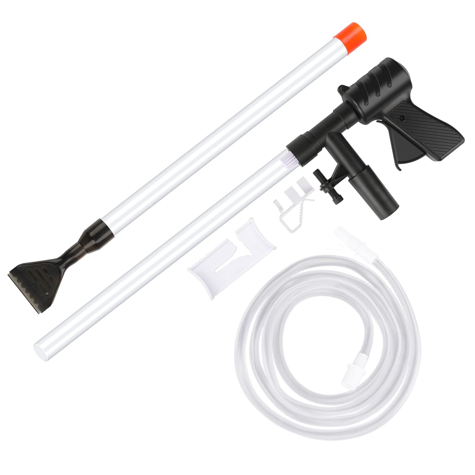 Aquarium Gravel Cleaner Fish Tank Cleaner for Water Changing Sand Washing, Aquarium Siphon Pump with Air-Pressing Button Water Changer Water Hose & Water Flow Controller Clamp Scraper for Glass