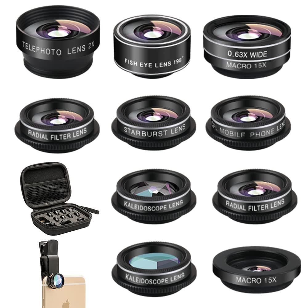 Mocalaca Phone Camera Lens (11 Lenses) Phone Lens Kit Clip On Fisheye/Macro/Wide Angle Lens Attachment with Travel Case for iPhone 14 13 12 11 Xs X Pro Max Samsung Android Smartphone