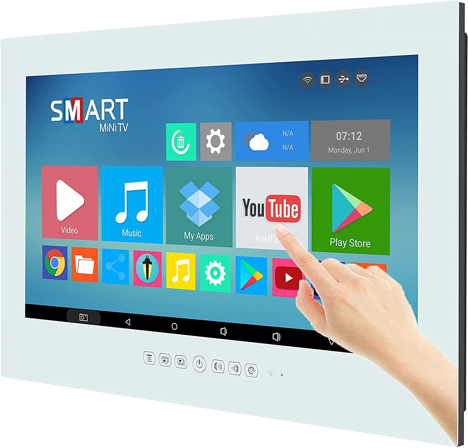Haocrown 22 Inch Waterproof Bathroom TV with Smart Touch Screen White, Built-in Updated Android 11.0 System Full HD 1080P Brightness 500 Wi-Fi Bluetooth Freeview Satellite Tuners (8GB+64GB, 2023)