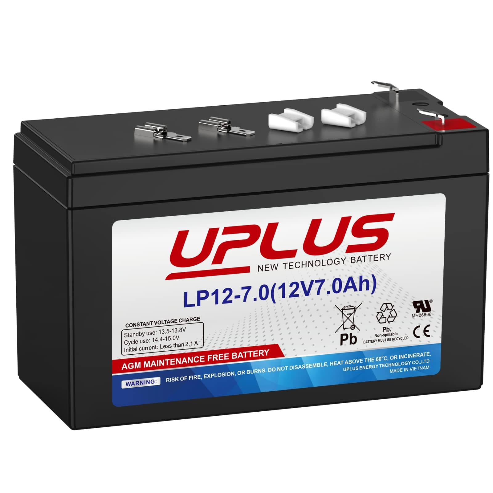 UPLUS 12V 7Ah Security Alarm Battery, SLA Rechargeable Battery for Home Fire, Garage Doors, Razor E200 E200S E300 E300S MX350 MX400 Dirt Rocket Electric Dirt Bike, Replace djw12-7, ml7-12, EXP-1270