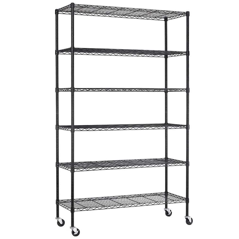 PayLessHere | 6-Tier Wire Shelf with Wheels | 48"x18"x82" | Black | Adjustable Racks | Heavy-Duty Storage Shelves, Holds Upto 510 lbs | Rust-Resistant, No-Tool Assembly | for Home, Garage Shelving