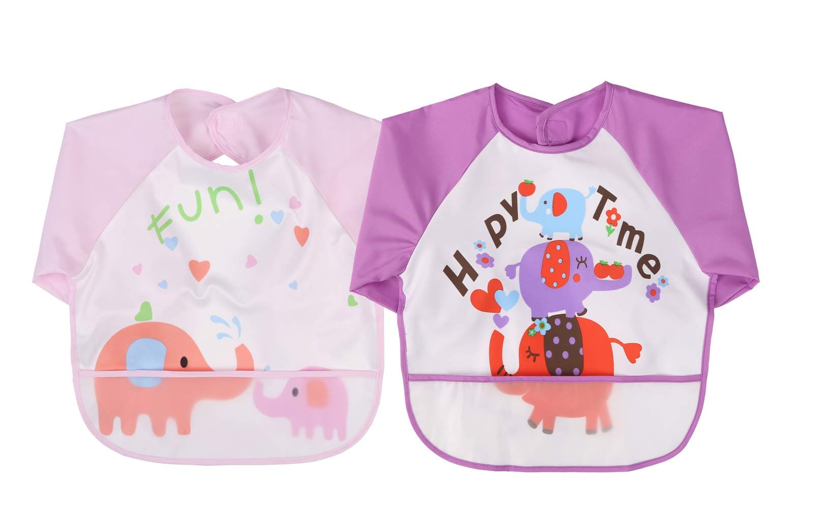 Babylaza Kids Waterproof Sleeved Feeding Bibs Long Sleeve Art Apron Smock Bib,Nursing Feeding Bibs,6 Months+ (Purple + Light Pink)