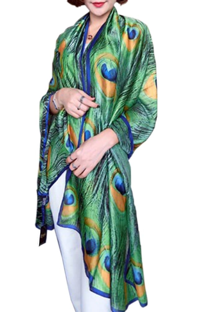 Women's Fashion Peacock Feather Prints Long Scarf Summer Wrap Shawls