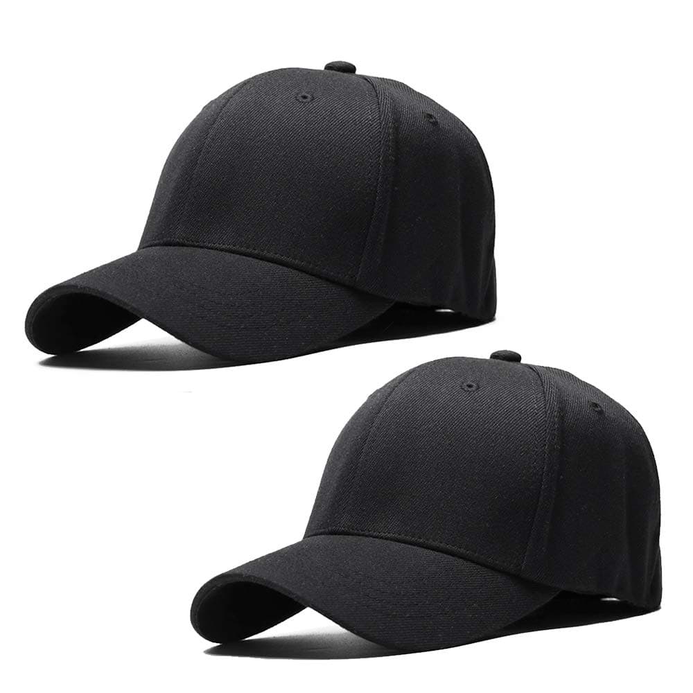 Leisure Outdoor Top Level Baseball Cap Men Women - Classic Adjustable Plain Hat Black 2 pieces - M