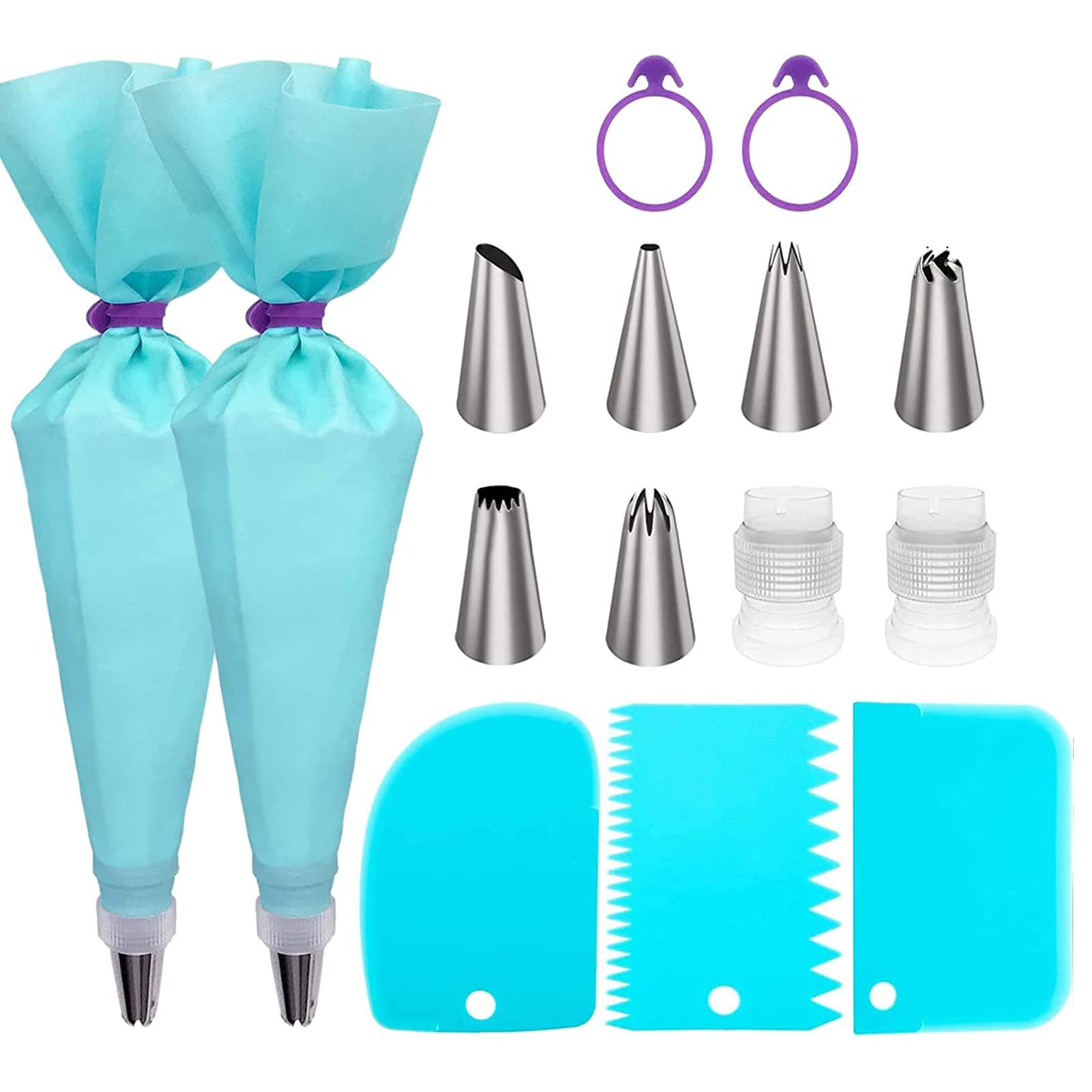U-HOOME Piping Bags and Tips Set, Cake Decorating Supplies for Baking with Reusable Pastry Bags and Tips, Standard Converters, Silicone Rings, Cake Decorating Tools for Cookie Icing Cakes Cupcakes