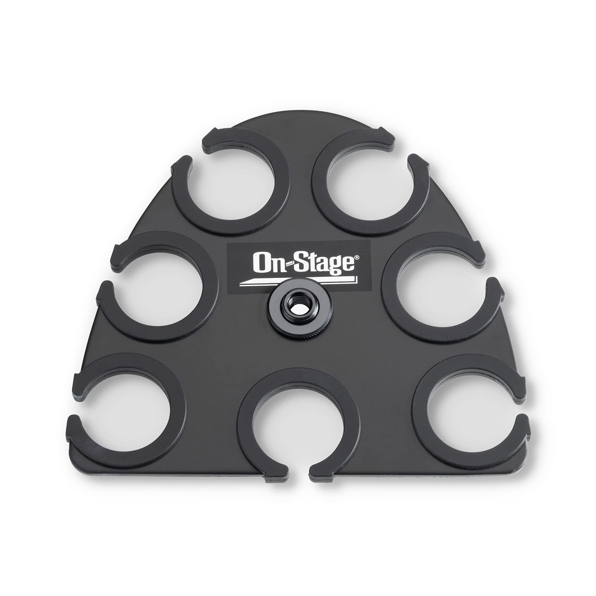 OnStage MSA2700 Multi-Mic Holder (Microphone Organizer and Display for Handheld, Dynamic, Wired, and Wireless Mics, Silicone Padding, Mounts to 5/8"-27 or 3/8"-16 Threaded Stands, Aluminum, Black)