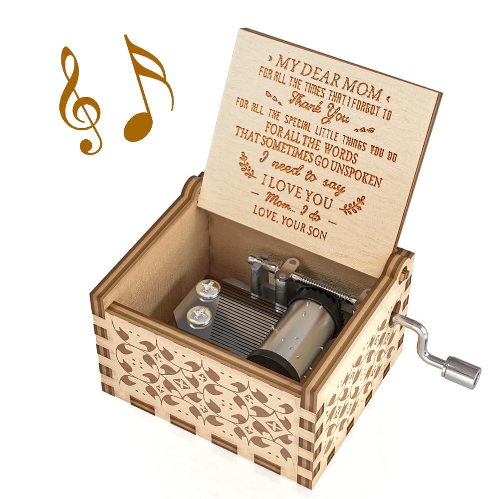 Ucuber You are My Sunshine Music Box, Gift for Mom from Son, Wood Laser Engraved Vintage Music Boxes, Unique Best Gift for Mother's Day, Birthday/Christmas (Son to Mom)