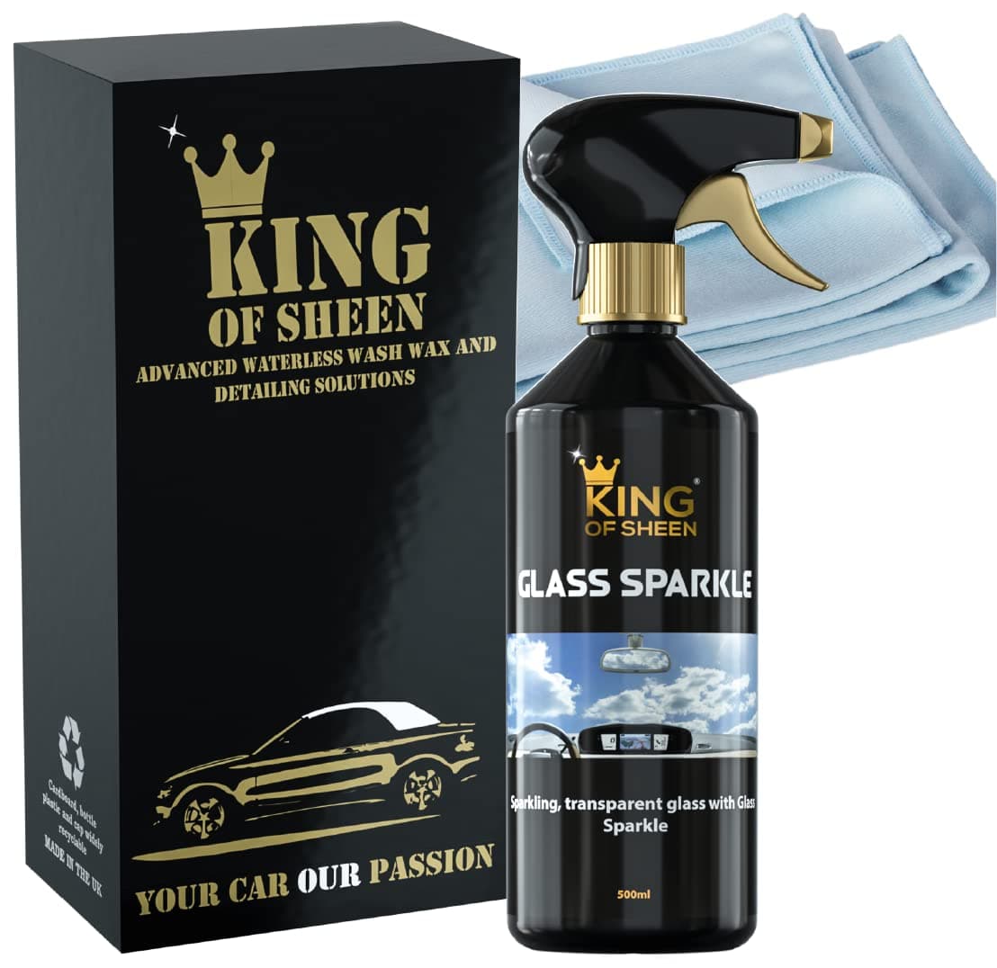 King of Sheen Glass Sparkle, Glass Cleaner with Professional tight weave Microfibre Cloth, Sparkling Transparent look Effortlessly, 500ml