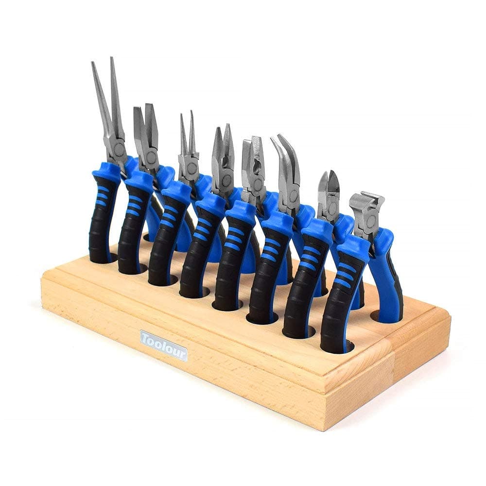 Toolour Jewelry Pliers Set Jeweler Making Tools Kit with Wood Holder,8Pcs Professional Wire Plier for Beading Jewelry Maker DIY Crafting Wrapping Crimping Cutting Repair,Essential Tools for Adults