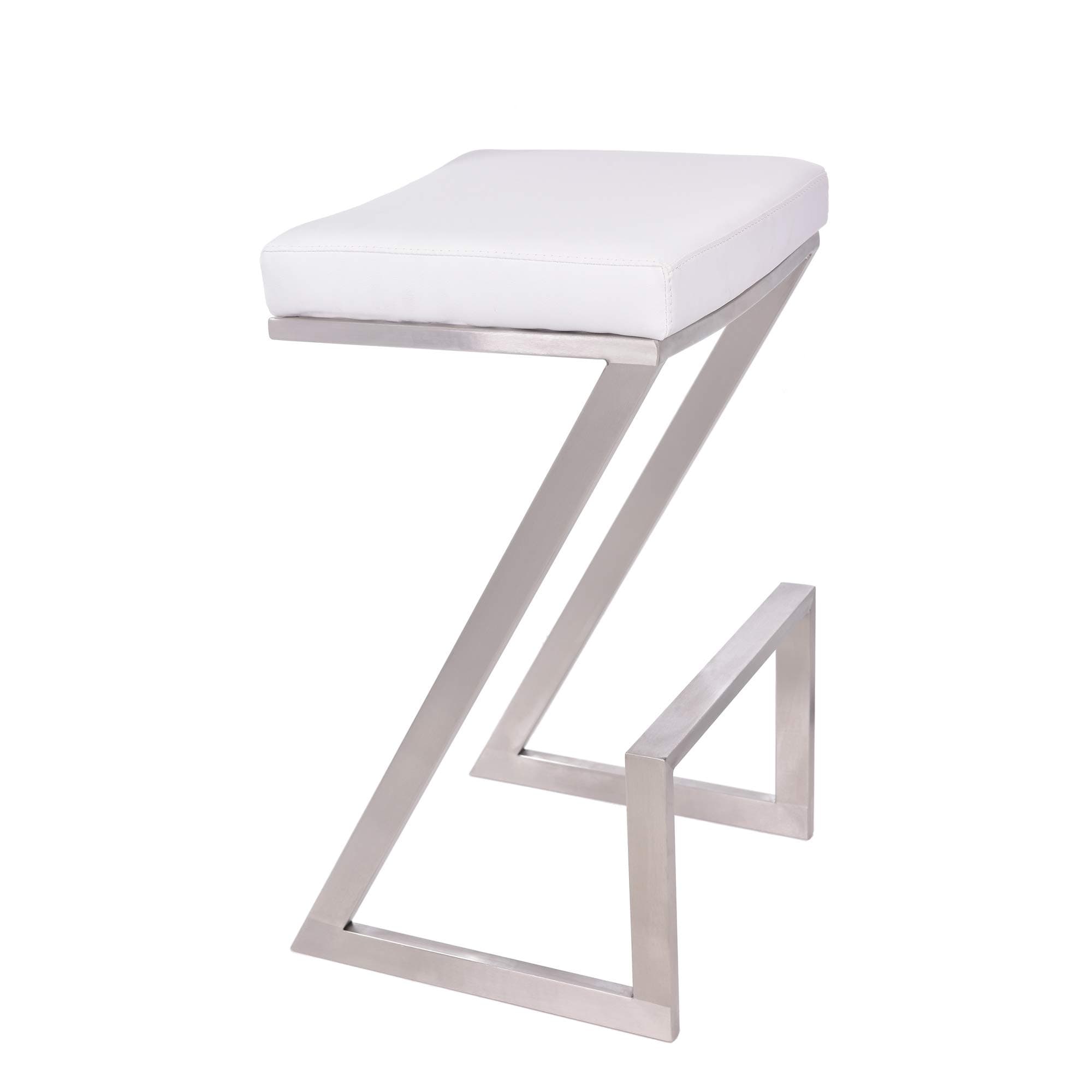 Armen Living Atlantis Backless Faux Leather and Brushed Stainless Steel Bar Stool