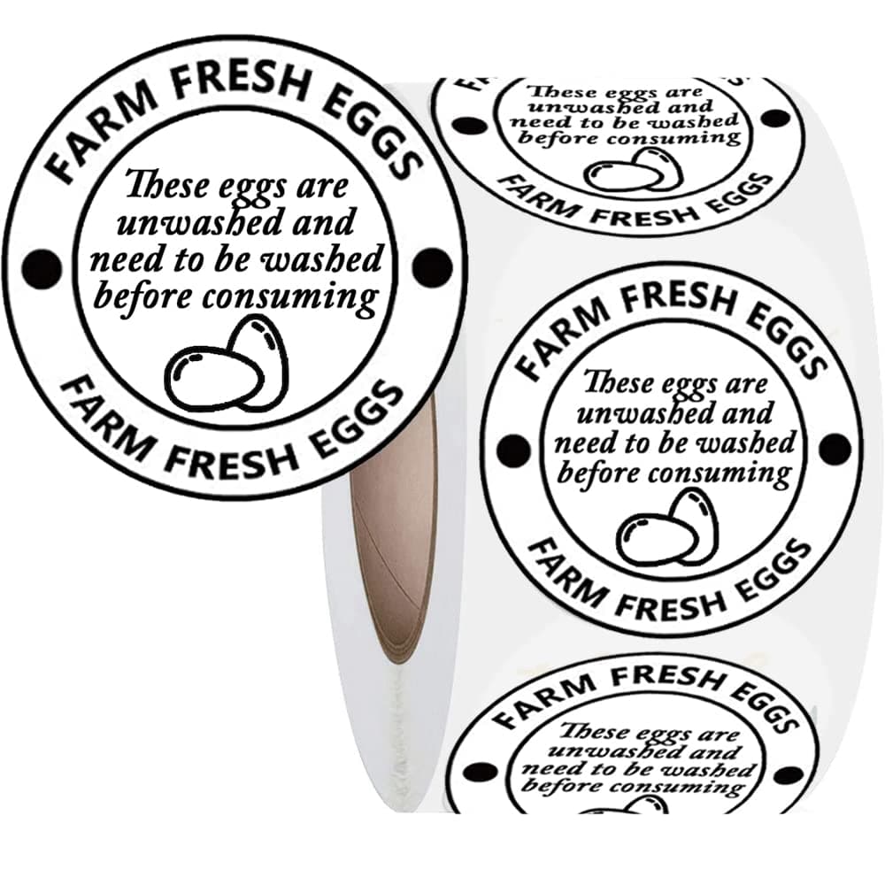 2 Inch Farm Fresh Eggs Carton Labels Farm Fresh Egg Unwashed Handling Labels Self Adhesive Packaging Stickers for Chicken,Quail,Egg Packaging Stickers,500 Pcs Per Pack