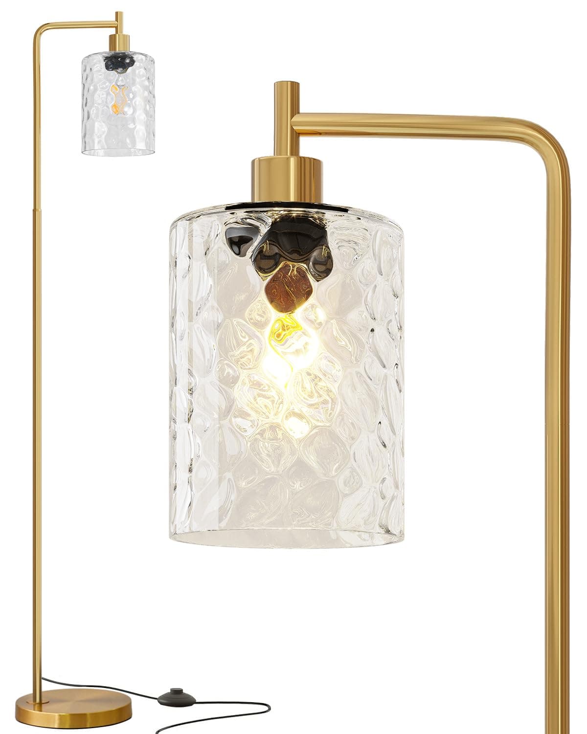 Oneach 66" Gold Floor Lamp for Living Room, Industrial Floor Lamp with LED Bulb, Glass Shade, Foot Switch, Morden Tall Farmhouse Standing Lamps for Bedroom, Office, Study Room