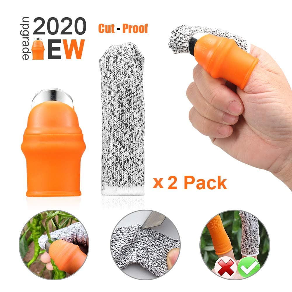 【New Upgrade】Garden Cut-proof Silicone Thumb Knife Universal Size, Garden Fruit and Vegetable Picker Tools, Gardening Gifts Harvesting Plant Knife Trim, Anti-cut Finger Cover Safe Your Finger - 2 Set