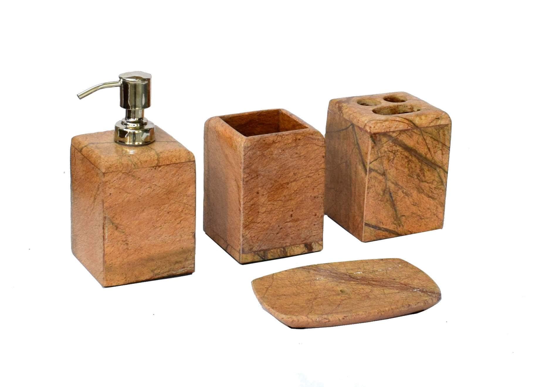 WIGANO Stone Made Bathroom Accessories Set Stone Soap Dispenser with Chrome Polish Complete Set Ideal for Room Bathroom, Luxury Hotel Bathroom Or for Gift.