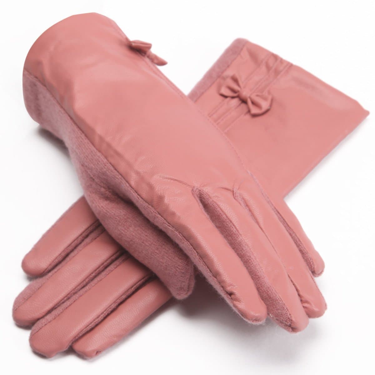 CCAILIS Womens Warm Gloves Winter PU Leather Thicken Wool Gloves Biking Fingering Joker Fashion Gloves,D-OneSize