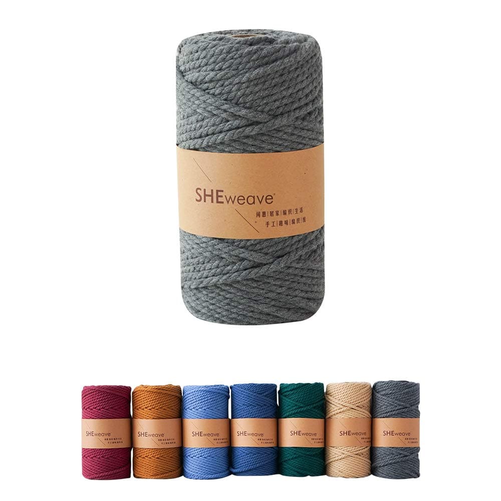 SHEweave Macrame Cord 4mm 55Yards(50M) 100% Natural Cotton Macrame Rope Cotton Cord Perfect Macrame Supplies for Wall Hanging Plant Hangers Crafts Knitting Decorative Projects (Charcoal Grey)