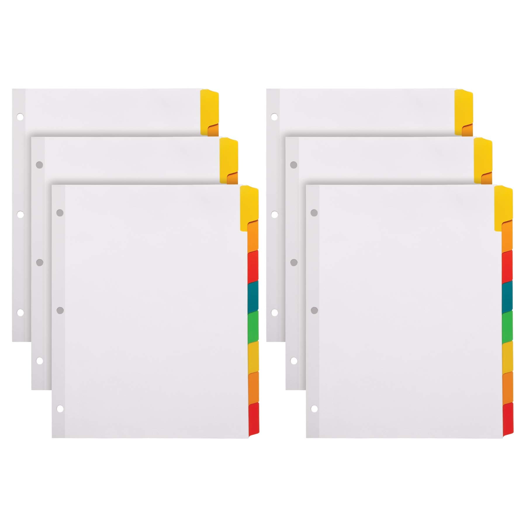 Oxford Binder Dividers for 3 Ring Binders, 6 Pack, 8-Tab Dividers, Write & Erase Ballpoint Pen from Tabs, White Paper Dividers with Color Tabs, 48 Total