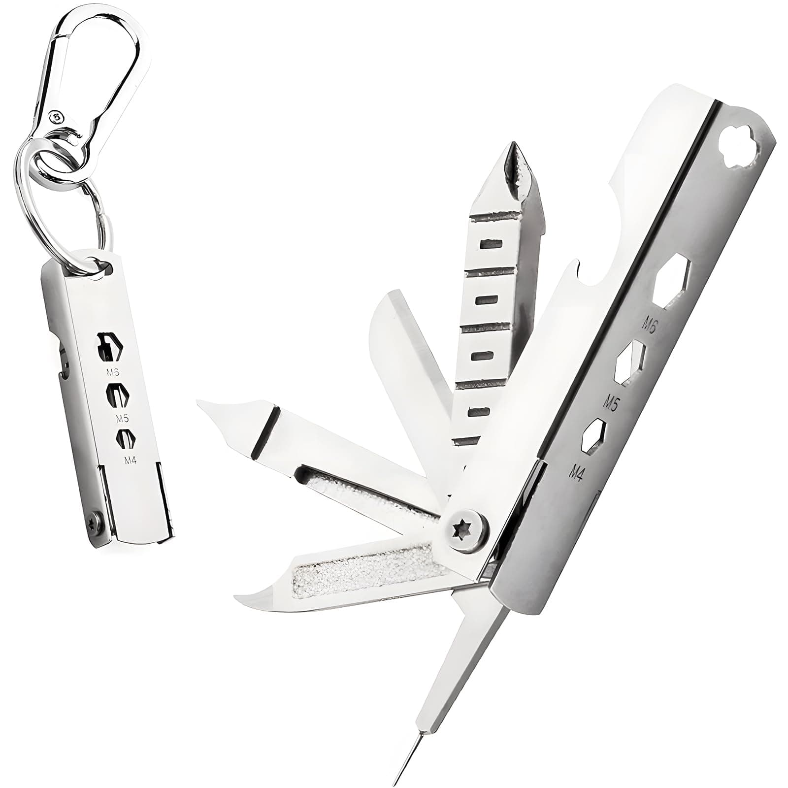 Bolivia's Keychain Multi Tool, 11 In 1 Stainless Steel Repair Tool, Folding Pocket Keychain with Screwdriver, Nail file, Bottle Opener, Wrench, Ruler, Card Pin, Mobile Phone Holder