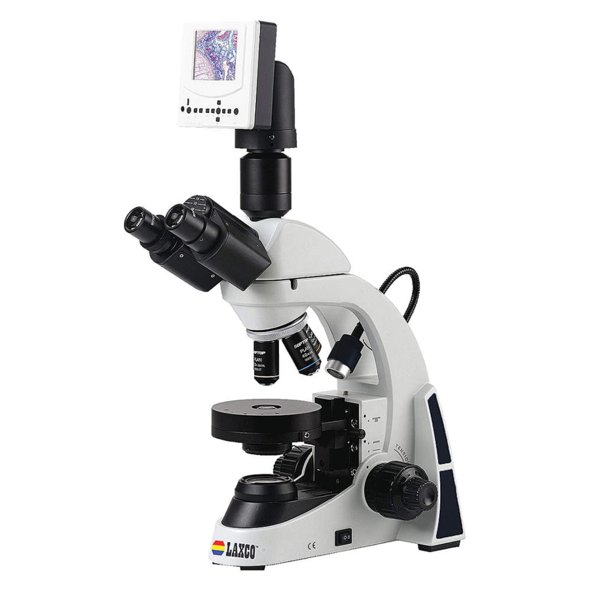 LMC-BF117-03L1 LMC Series 1000 Trinocular Brightfield All-in-One Stereo/Compound Microscope, Imager with 5MP Camera and 3.5" LCD Screen, 2X/10X/40X Achro Objectives