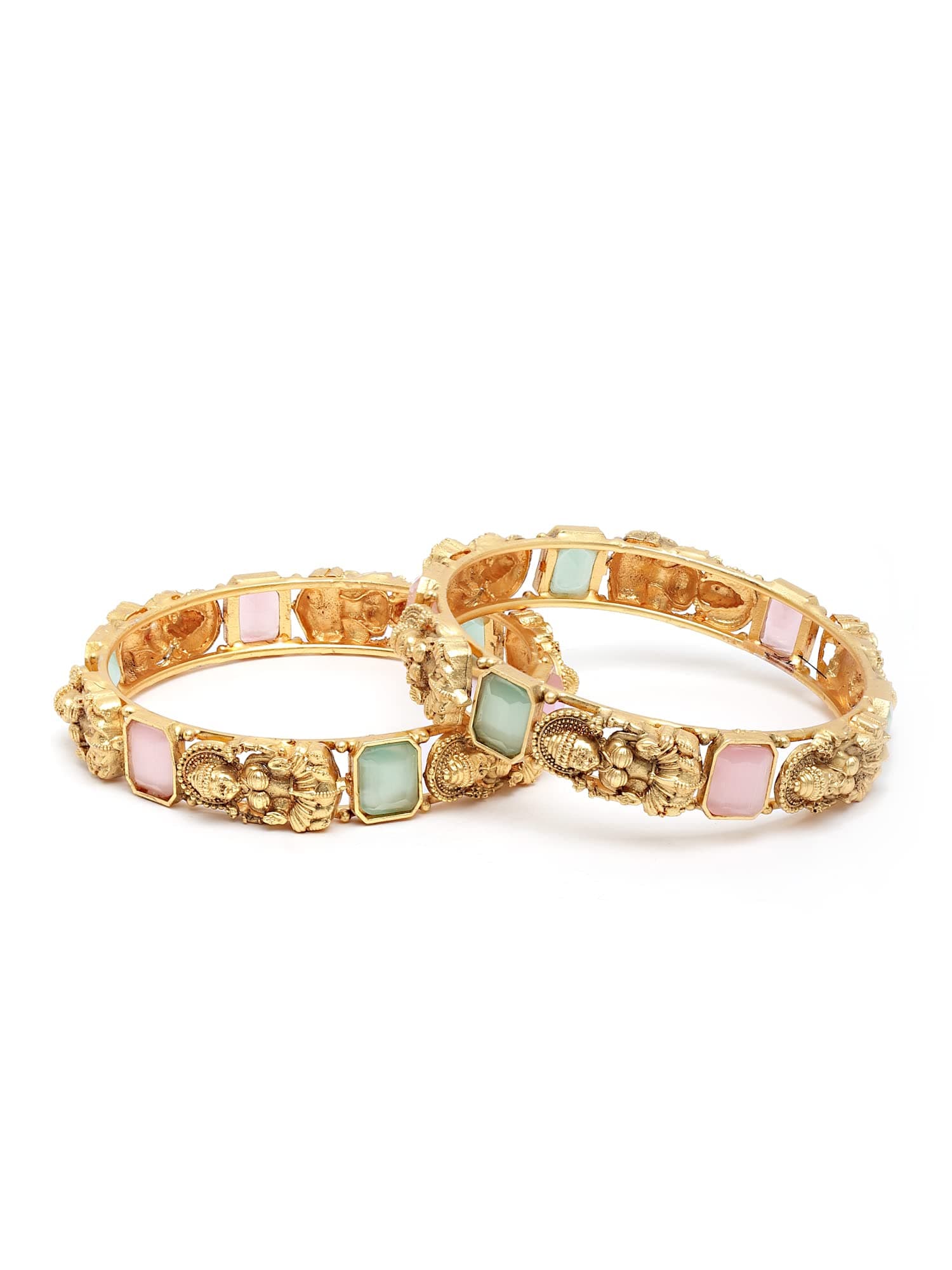 KaratcartSet of 2 Antique Gold Plated Mata Laxmi Rajwadi Temple Bangles for Women