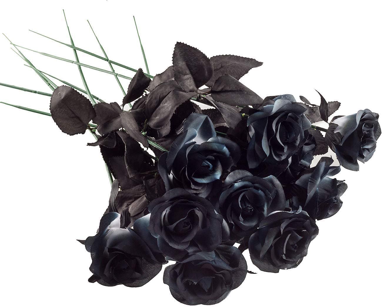 10pack Black Artificial Silk Roses Flowers Fake Silk Rose Bouquets for Wedding Party Home Decorations Halloween Decoration