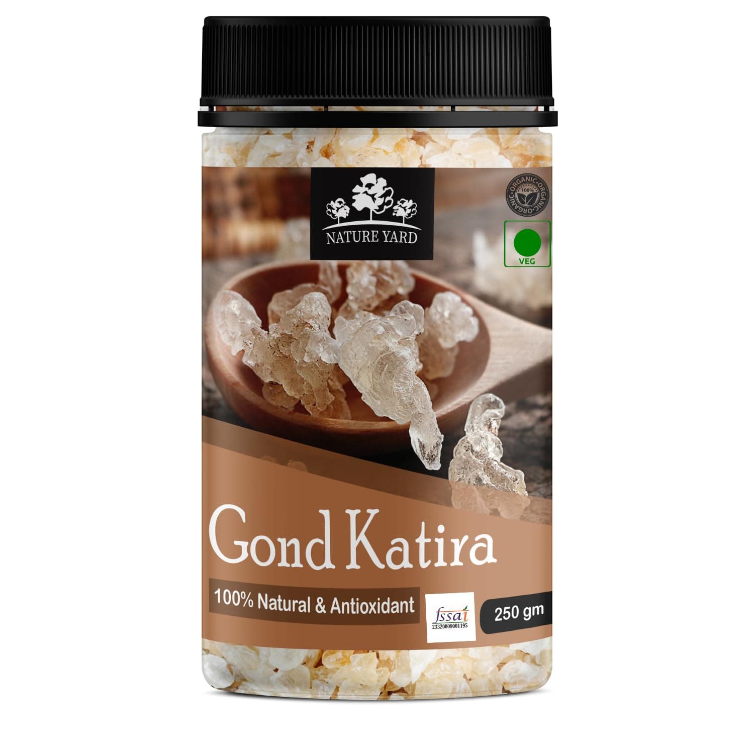 NATURE YARD Gond Katira Pure Organic (Edible gum) tragacanth Crystals - 250 Gm - 100% Natural Superfood with Cooling Properties | Almond Gum | Badam Pisni | Chahar Gond