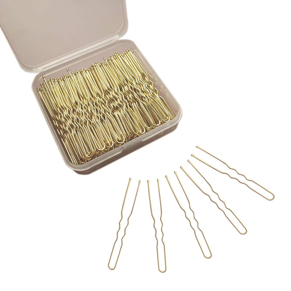 U Shaped Hair Pins 120 Pcs Professional U Pins for Women Girls Hairdressing Salon with Clear Storage Box Golden Champagne Blonde Gold 6 cm 2.36 inches