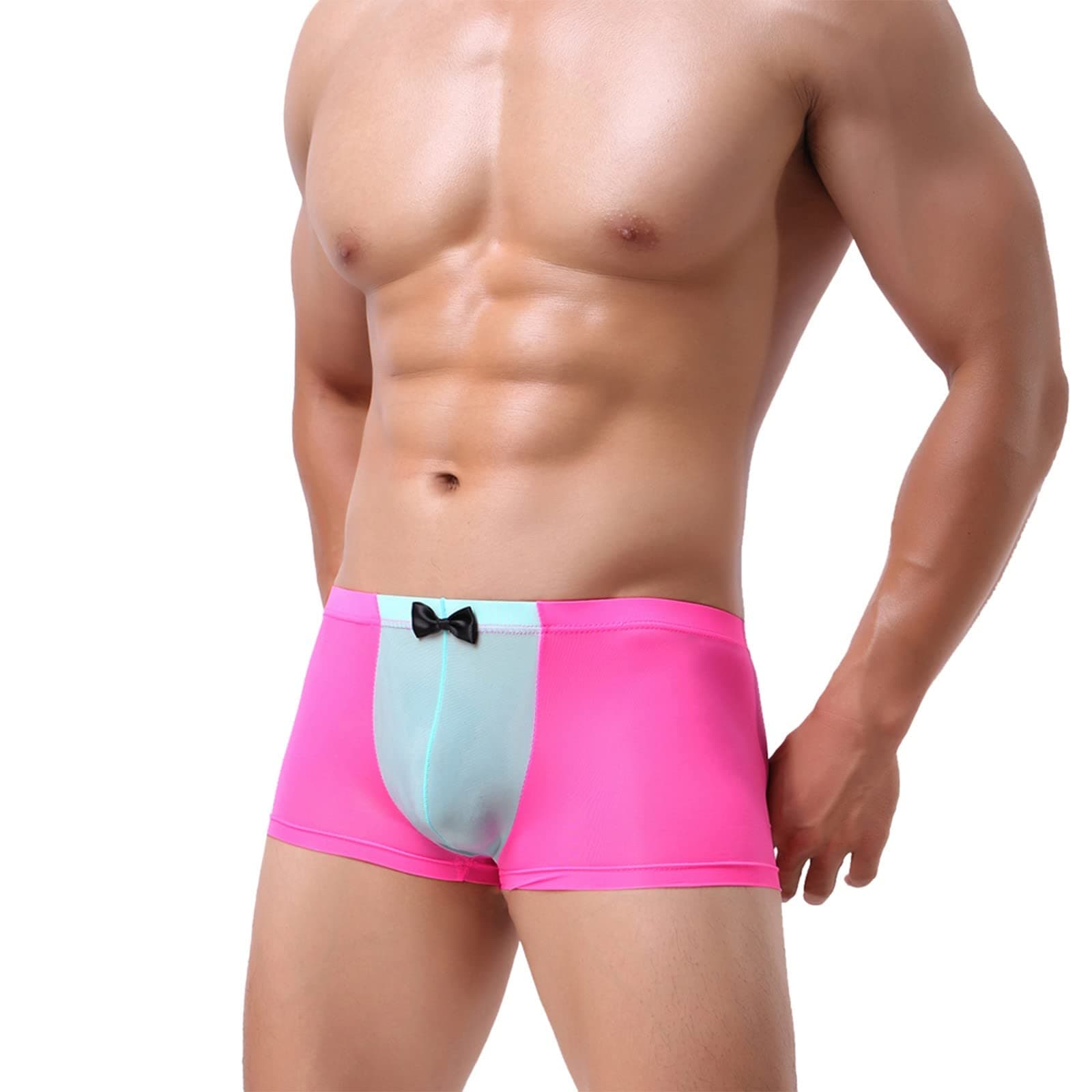 Pink Boxer Shorts Men's Boxer Briefs Men's Sugar Mid Wasiting Breathable Men's Underwear for Men Blocking Bowknot Silk Boxer Underwear Men's Skin Colour