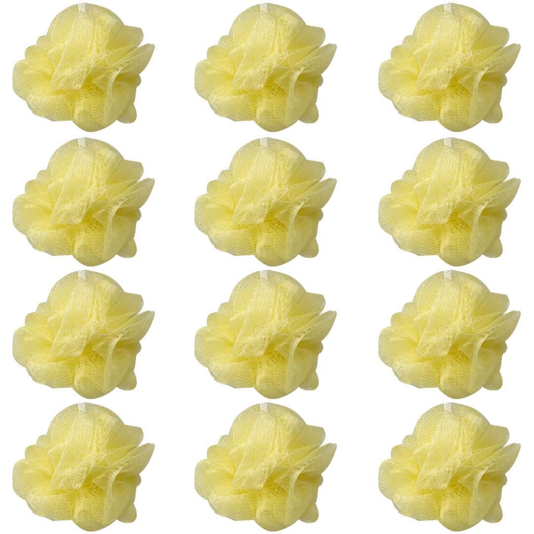 12 Yellow Bath or Shower Sponge Loofahs Pouf Mesh Wholesale Bulk Lot
