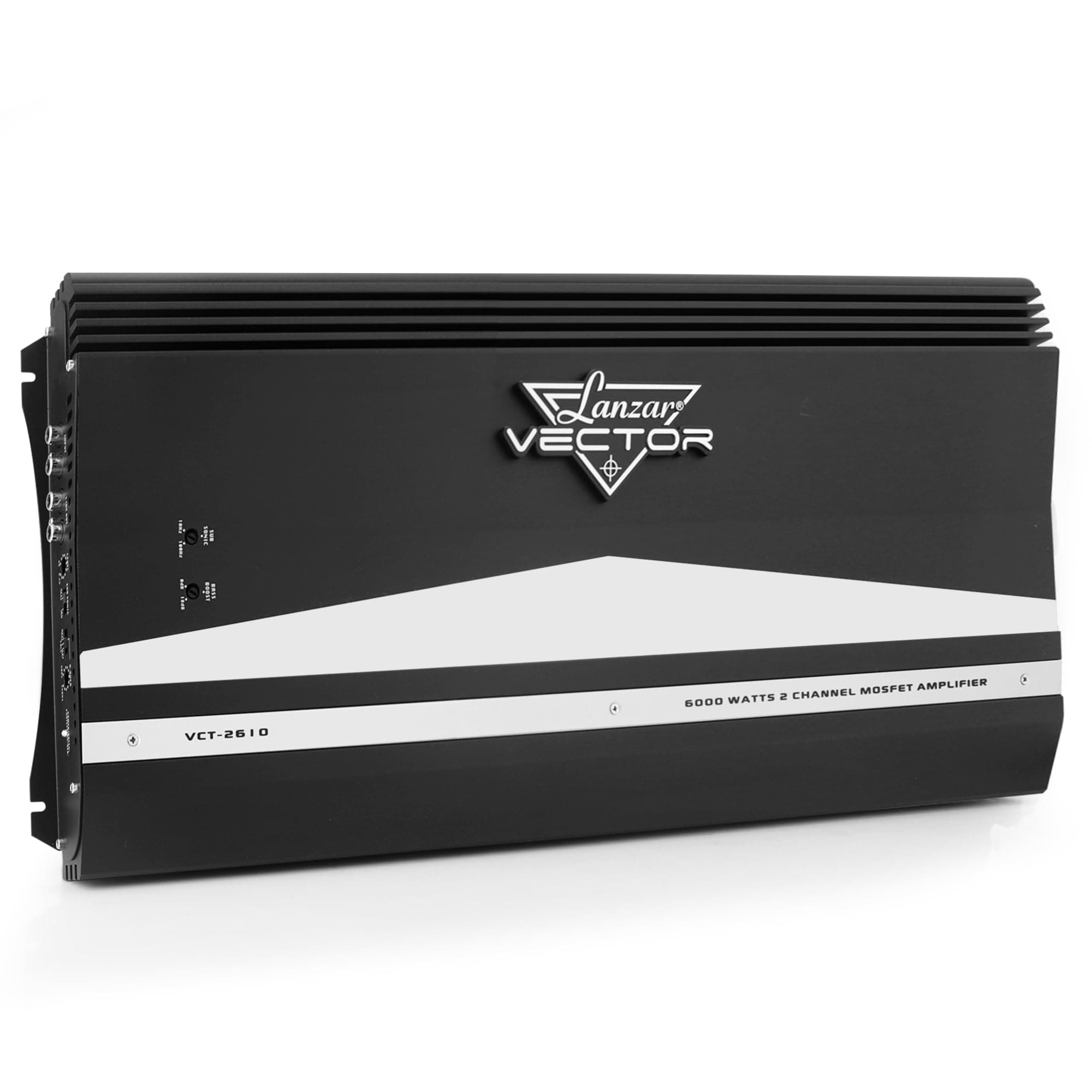 Lanzar 2-Channel High Power MOSFET Amplifier - Slim 6000 Watt Bridgeable Mono Stereo 2 Channel Car Audio Amplifier w/Crossover Frequency and Bass Boost Control, RCA Input and Line Output - VCT2610