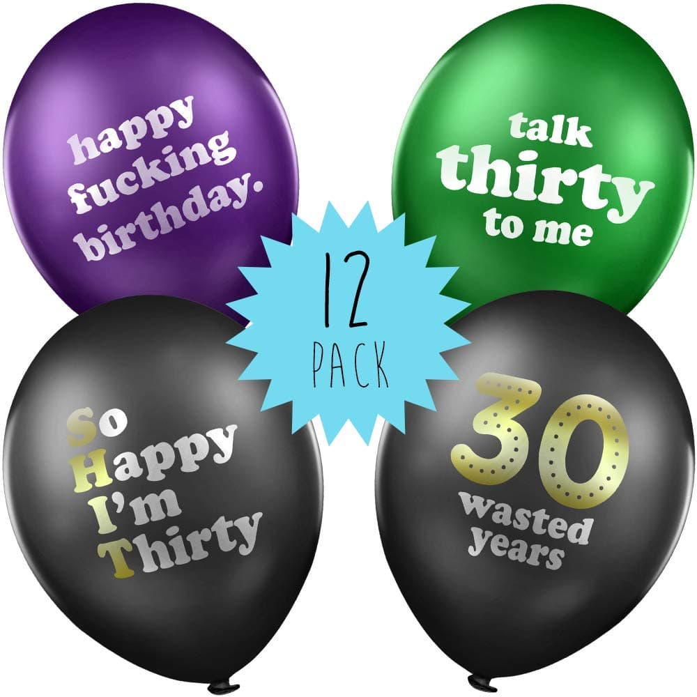 30th Birthday Balloons - Pack of 12 funny rude birthday balloons gift idea for 30th birthday party decorations