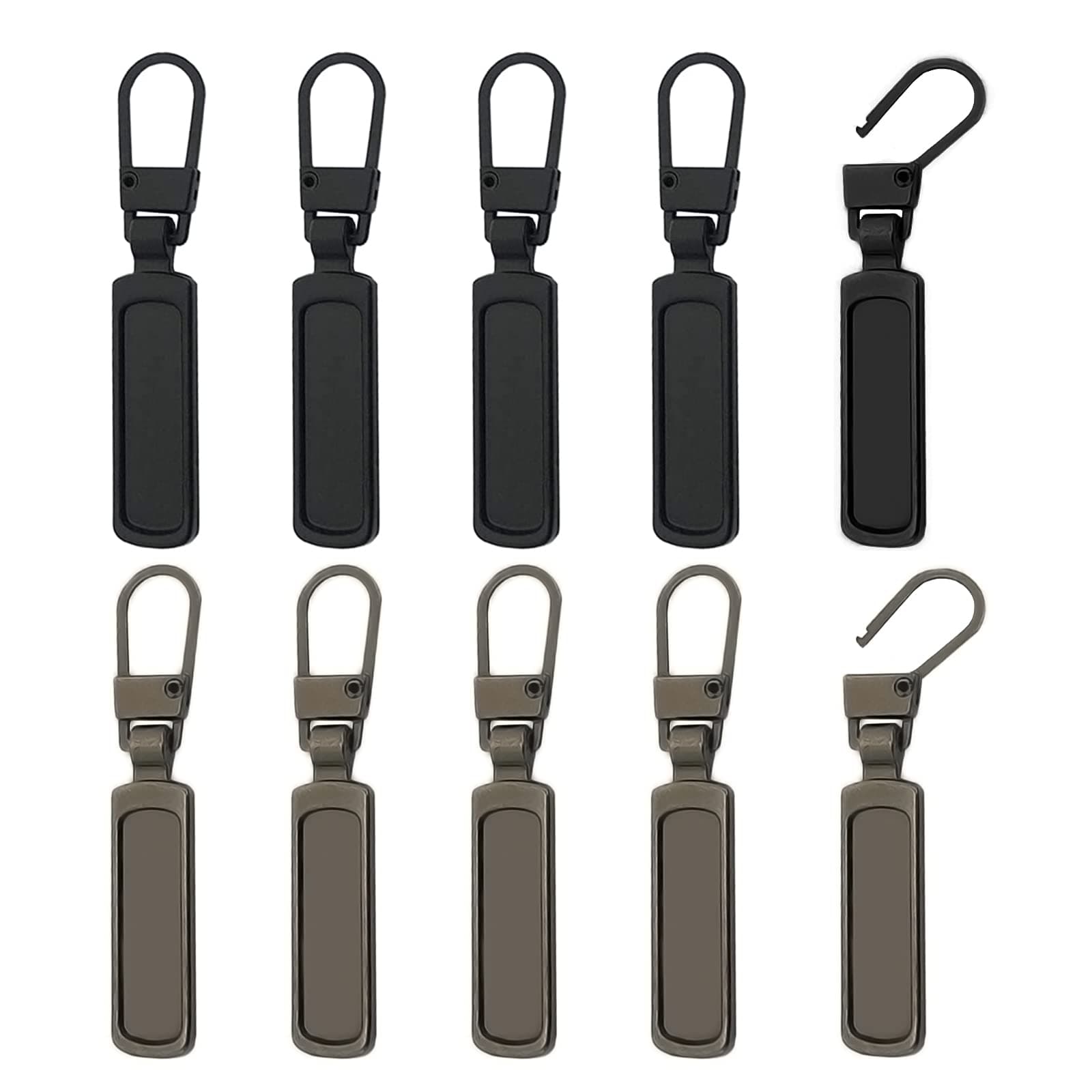 qingmengZip Zipper, Pack of 10 Zip Replacement Parts, Zip Pendants, Removable Metal, Universal Replacement Zipper for Zip Most (Black/Bronze)