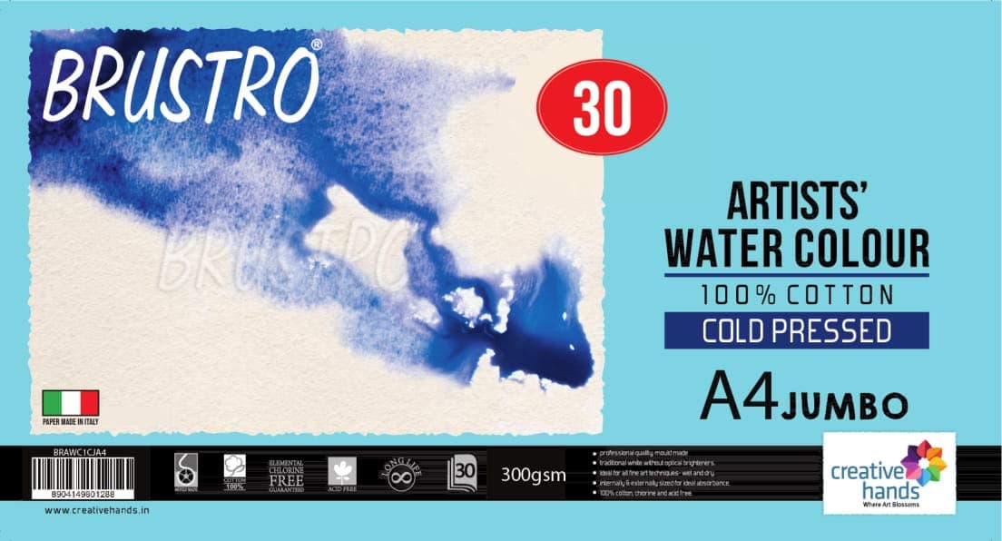 Brustro Artists Watercolour 100% Cotton CP 300gsm Jumbo - A4 (30 Sheets)