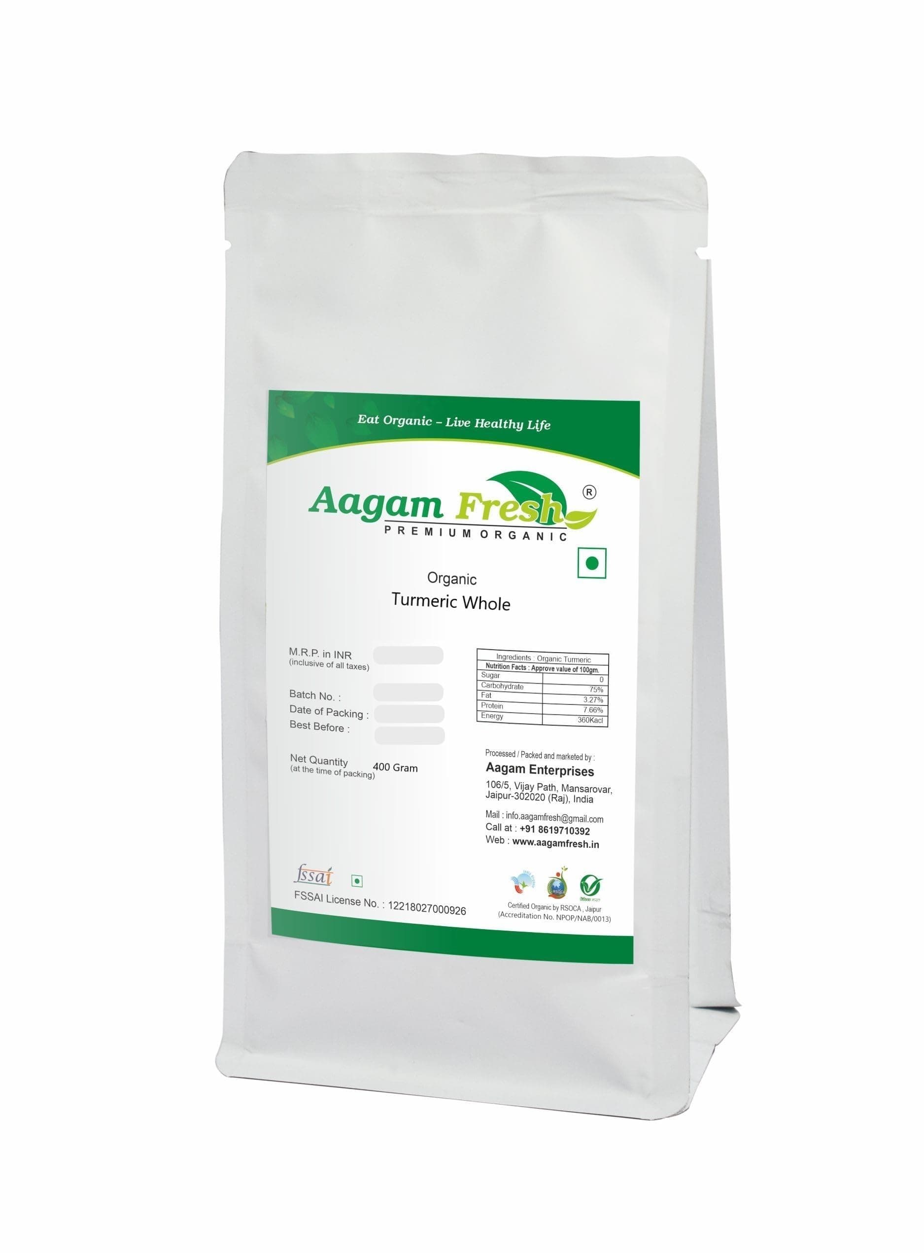 Aagam Fresh Organic Turmeric Whole (Haldi Sabut) - 400 Gram