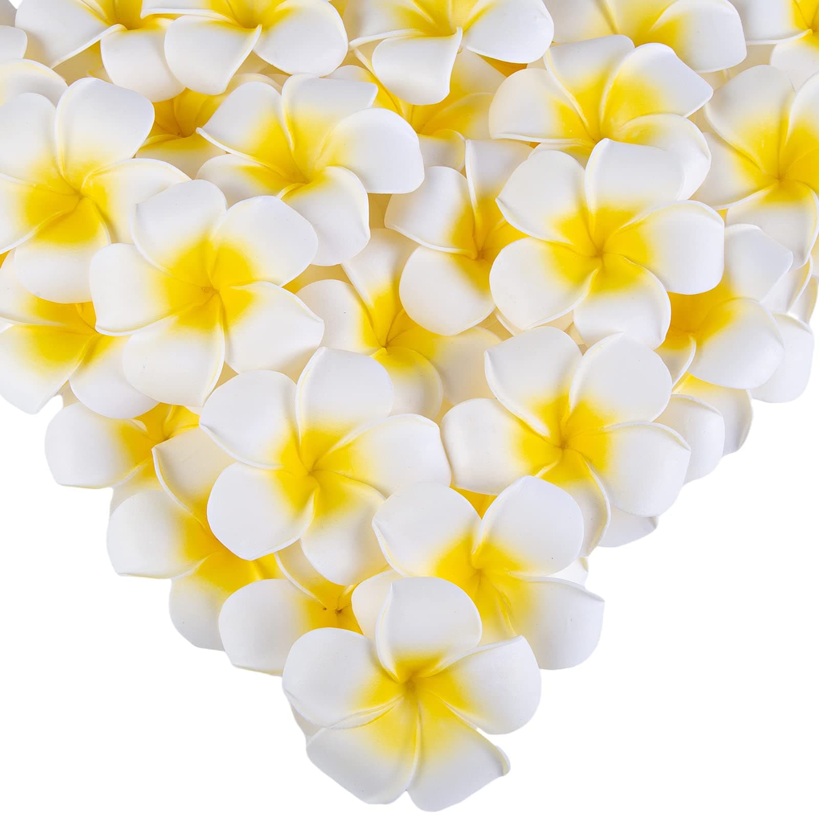 SallyFashion 50PCS 2.7" Foam Plumeria Flower Heads, Tropical Artificial Hawaiian Frangipani for Hair Hat Wreath, DIY Crafts, Spring Wedding Decor