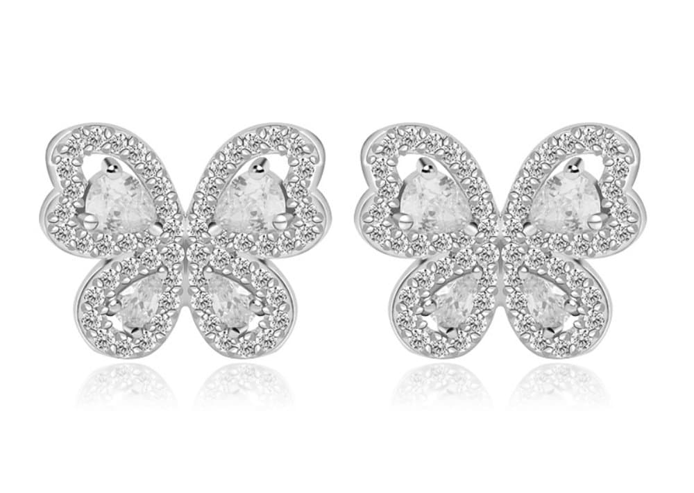 vLine Butterfly Stud Earrings Cubic Zirconia Silver Tone Bridal Jewelry Bridesmaid Gift